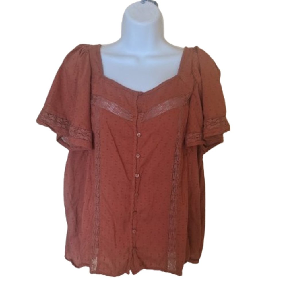 ADDITION ELLE  Burnt Orange Lace Blouse Size 1X
